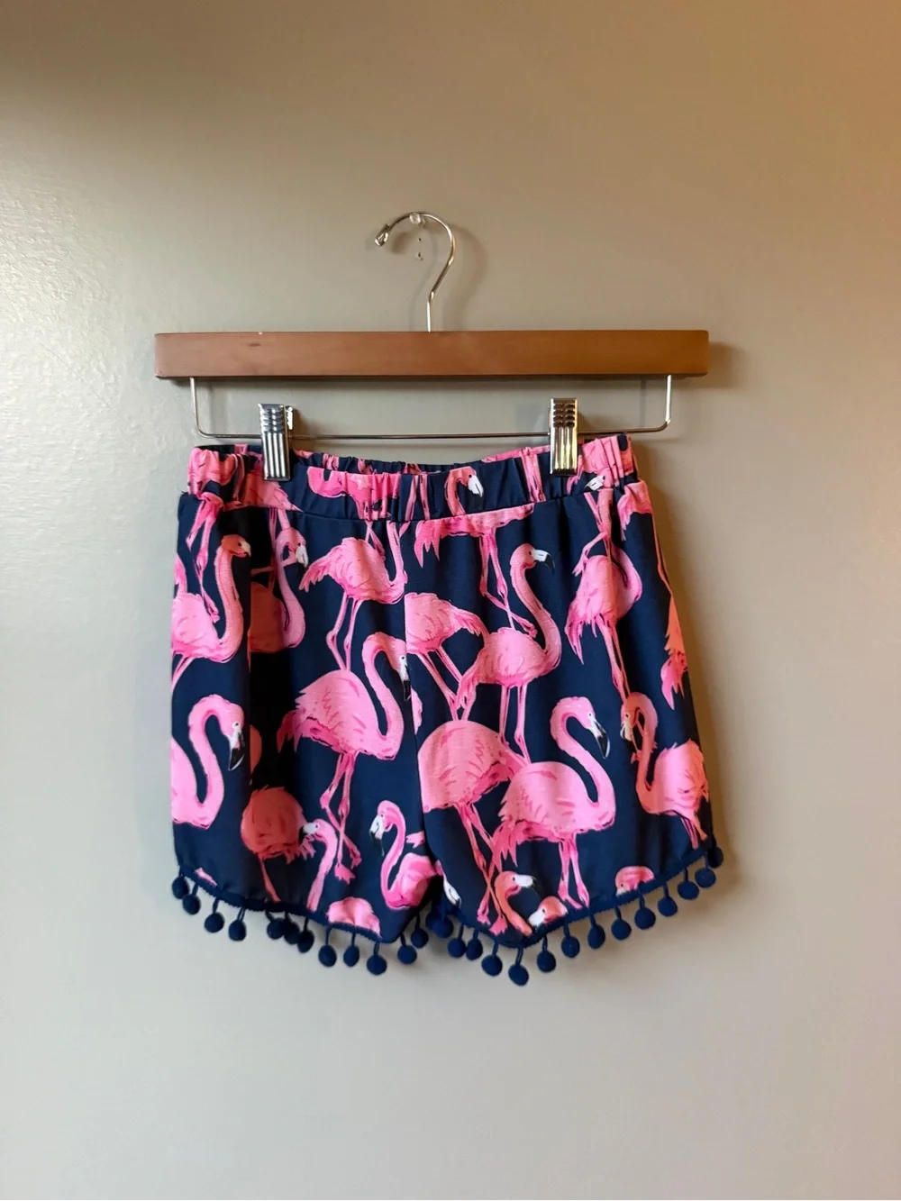 Flamingo Print Pom Pom Shorts Tropical Resort Beach Vacation